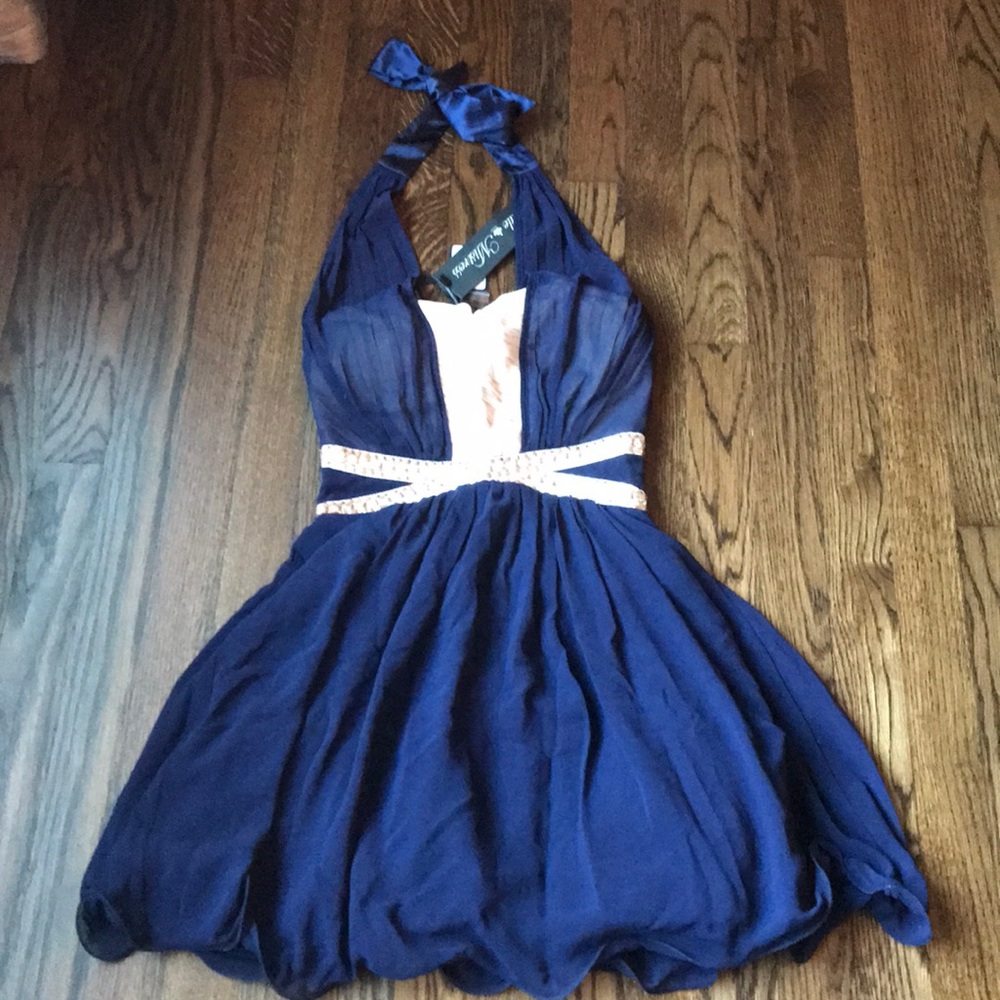 ASOS Navy and cream halter neck prom dress